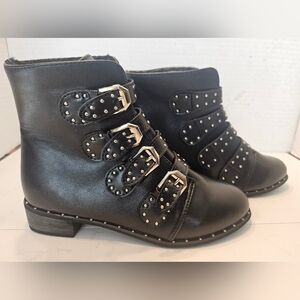 Black Studded Faux Leather Boots.  Fluffy, cozy, warm inside.